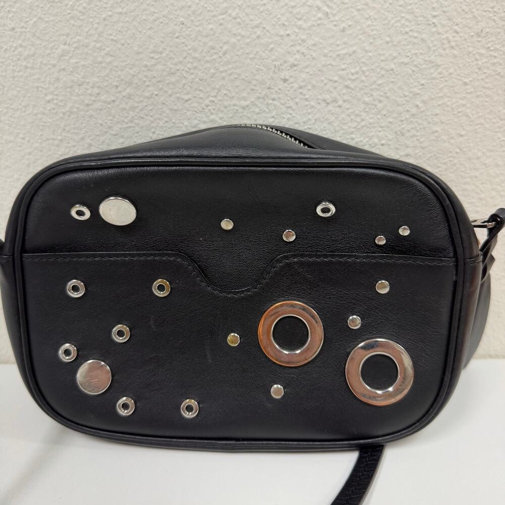 Alexander McQueen Eyelet Black Leather Camera Crossbody Strap Bag Purse - Picture 5 of 14
